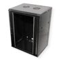 15U network cabinet with glass door and black finish for server equipment.