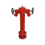 Red two-way pillar fire hydrant with dual outlets and a flanged base