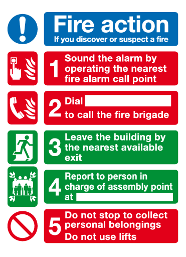 Step-by-step fire action plan emergency procedure notice board for commercial buildings and offices in Nairobi Kenya