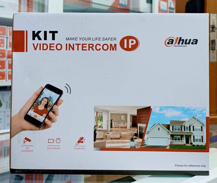 Modern indoor touch-screen monitor for a video intercom system installed on a residential wall in Nairobi, Kenya